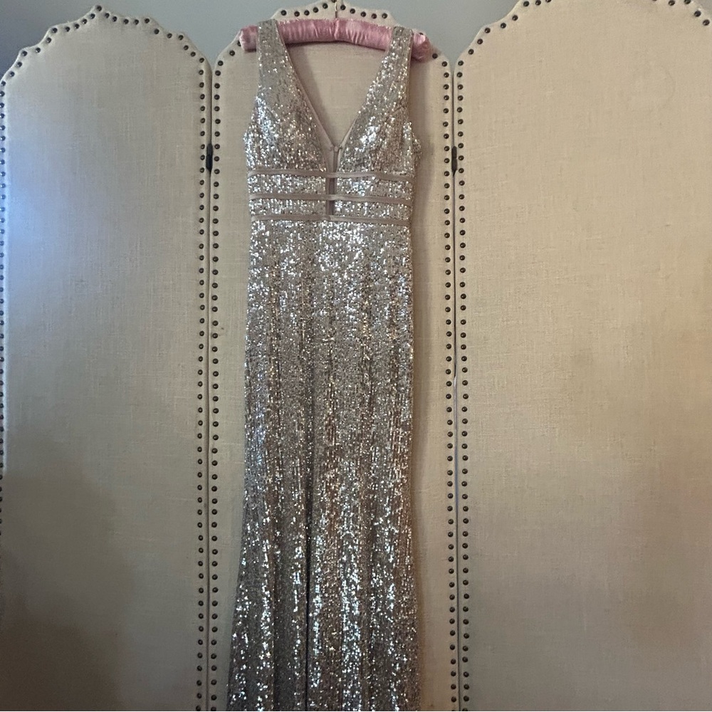 Silver Mermaid Sequin Dress Xscape Sparkly Embellished Cutout Gown